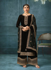 Georgette Salwar Suit Fancy Suit in Black